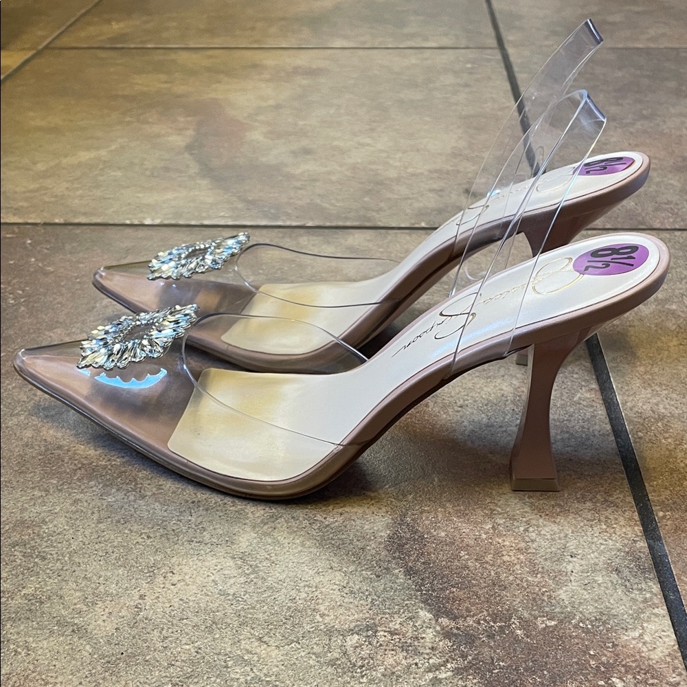 NEW Jessica Simpson JP-Forleigh Clear Heels with Crystal Accent - Picture 3 of 6